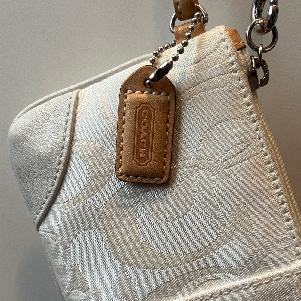 White Coach Signature Wristlet with Tan Strap - Picture 2 of 10